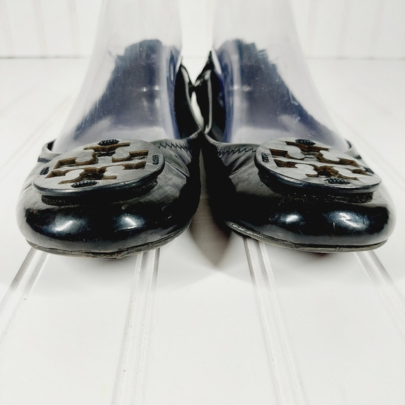 Tory Burch Black Patent Leather Reva Scrunch Ballet Flats A25 - Picture 4 of 15